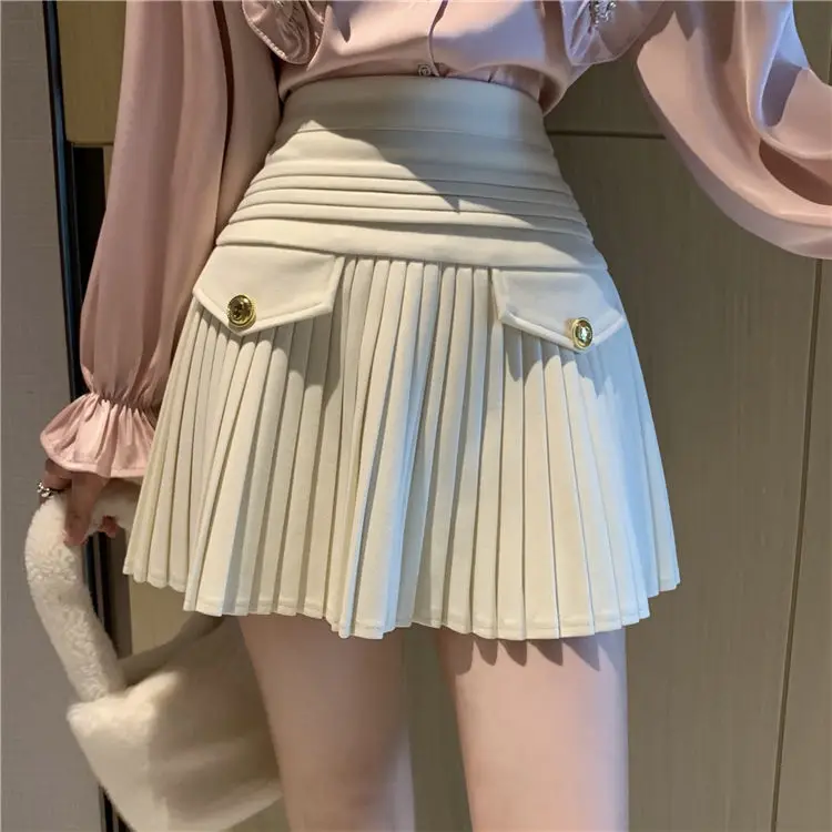 High waist  A-line short skirt pants for women  winter design, small  woolen pleated skirt  vintage  skirts for women