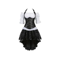 three piece off shoulder fashion locking mujer steampunk costumes medieval bustiers corset dress pirate lingerie skirt sets