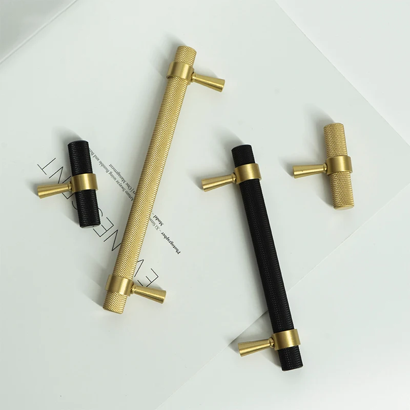 

12" Longer Size Gold/Black Knurled/Textured Kitchen Handles Drawer Pulls Bedroom Knobs Solid Brass T Bar Cabinet Hardware