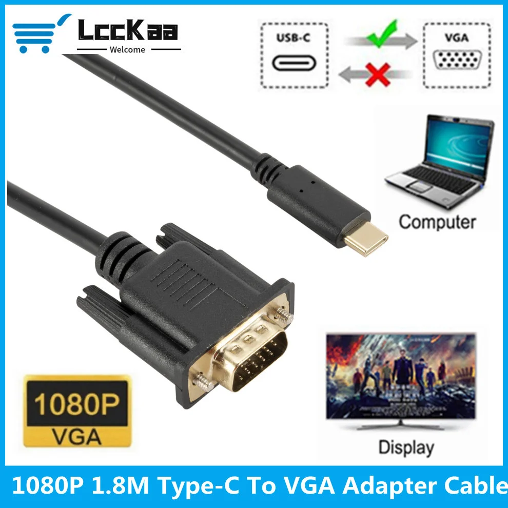 

LccKaa 1080P Type-C To VGA Type-C Revolution To VGA Conversion Data Cable For Laptop UHD External Video Projector Type-C To VGA