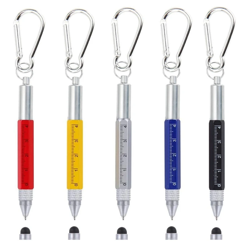 

HLZS-6 In 1 Multi Tool Tech Tool Pen Key Ring Screwdriver Pen With Ruler Two-Head Ballpoint Pen Refills Metal Tool Pen