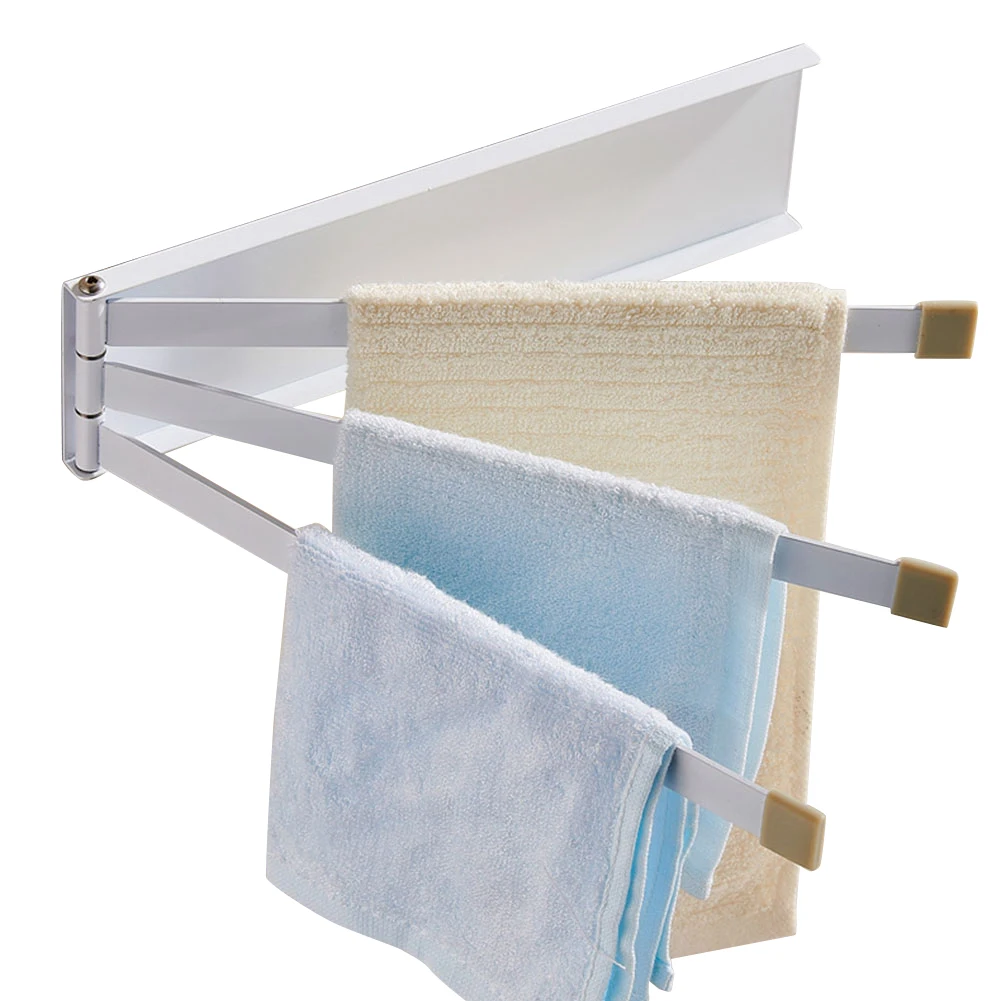 

Rail Home Towel Rack Adhesive 3 Layers Space Aluminum Bath Wall Mounted Holder Anti Skid Swivel 180 Degree Rotating Folding