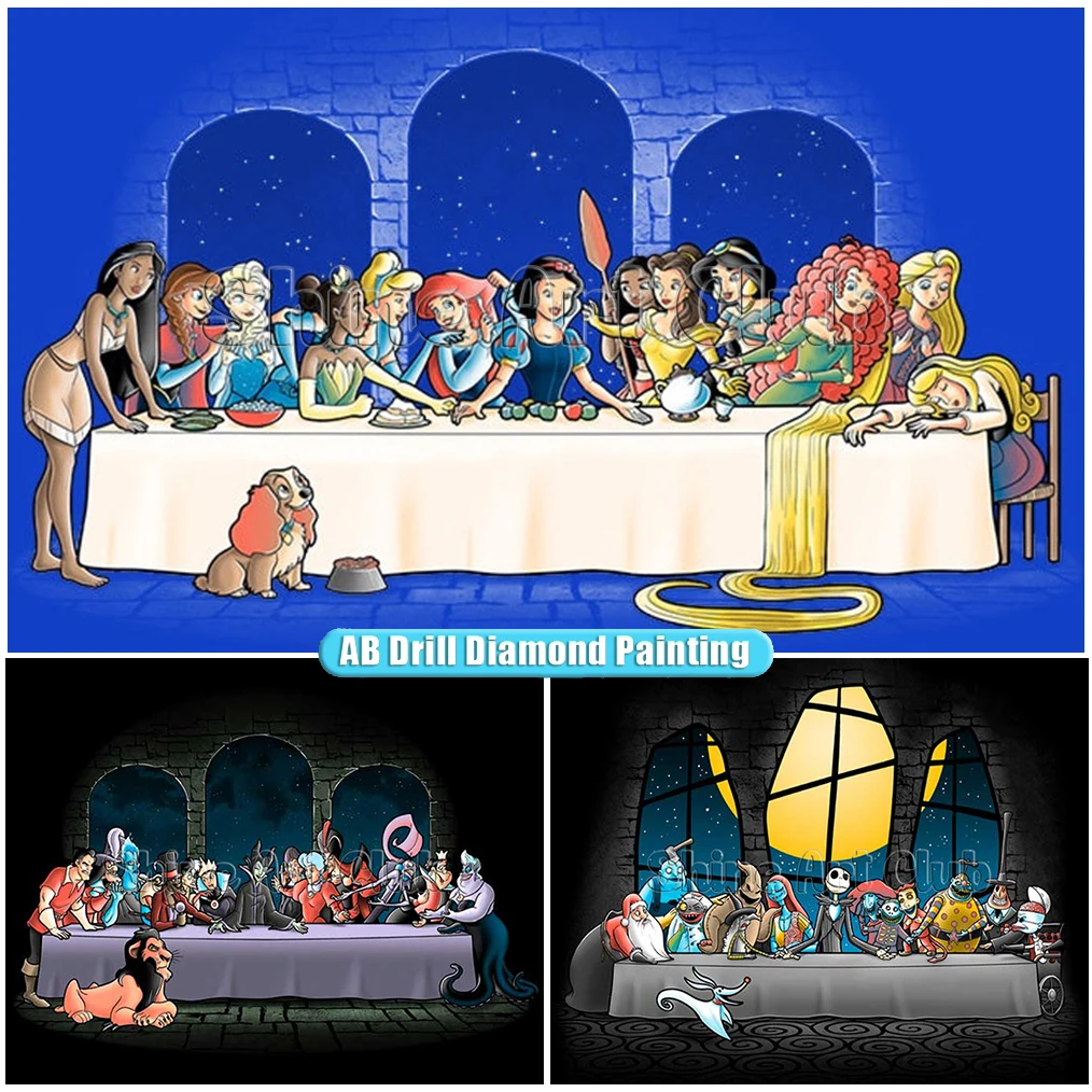 

Алмазная живопись AB, диснеевские злодеи, Рождество, принцесса, коллекция, ужин, полная дрель, искусство, 5D, DIY настенная мозаика, домашний дек...