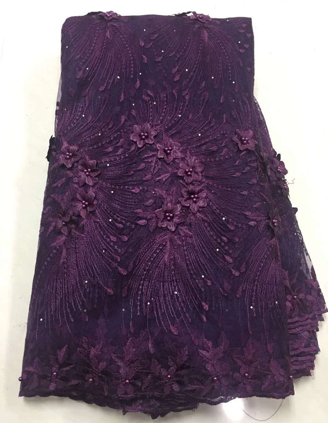 

African Beaded 3D Tulle Lace Fabric 2021 African French Lace Fabric High Quality Nigerian Embroidery Tulle French Lace ZA165