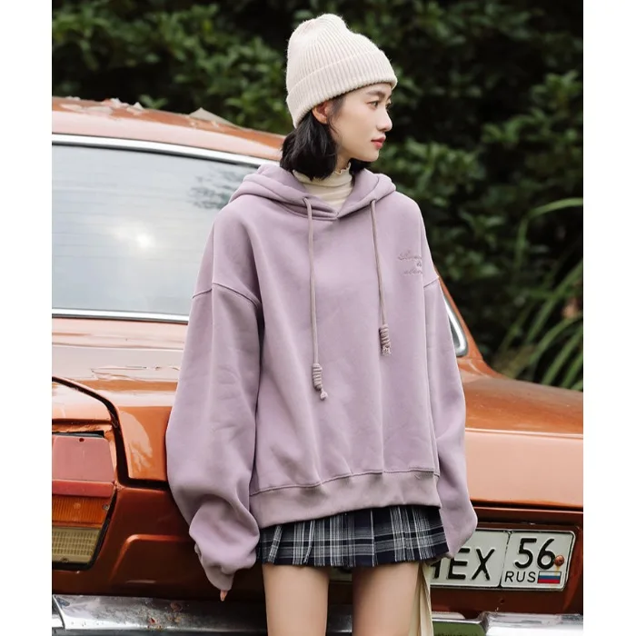 

A New hooded pullover cardigan women's winter all-match short slim slimming upper coat long-sleeved mid-high tie hat