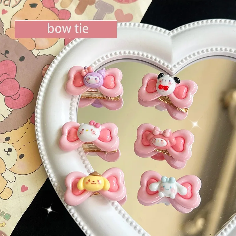 

Sanrios Hello Kitty Clip Headdress Double Love Bow Anime Kuromi Cartoon My Melody Kawaii Ornaments Headdress Hair Accessories