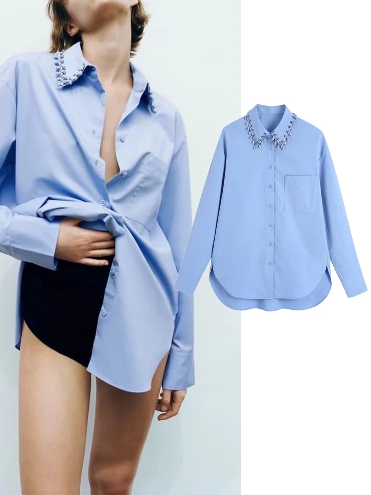 

TFMLN Summer Women Poplin Blouse 2022 New Casual Jewelry Single Breasted Tops Turn Down Collar Vintage Fashion Shirts