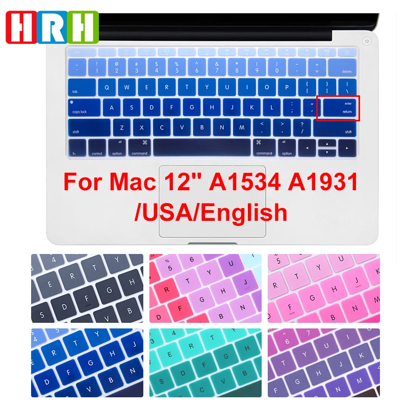 

Радужная накладка на клавиатуру HRH Ombre, силиконовый чехол для Macbook New Pro 13 дюймов A1708 (версия 2016 без сенсорной панели) и для Mac 12 A1534