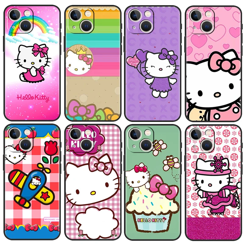 

Anime HelloKitty Girls For Apple iPhone 13 12 11 Pro Max Mini XS Max X XR 6 7 8 Plus 5S SE 2020 Soft Silicone Black Phone Case