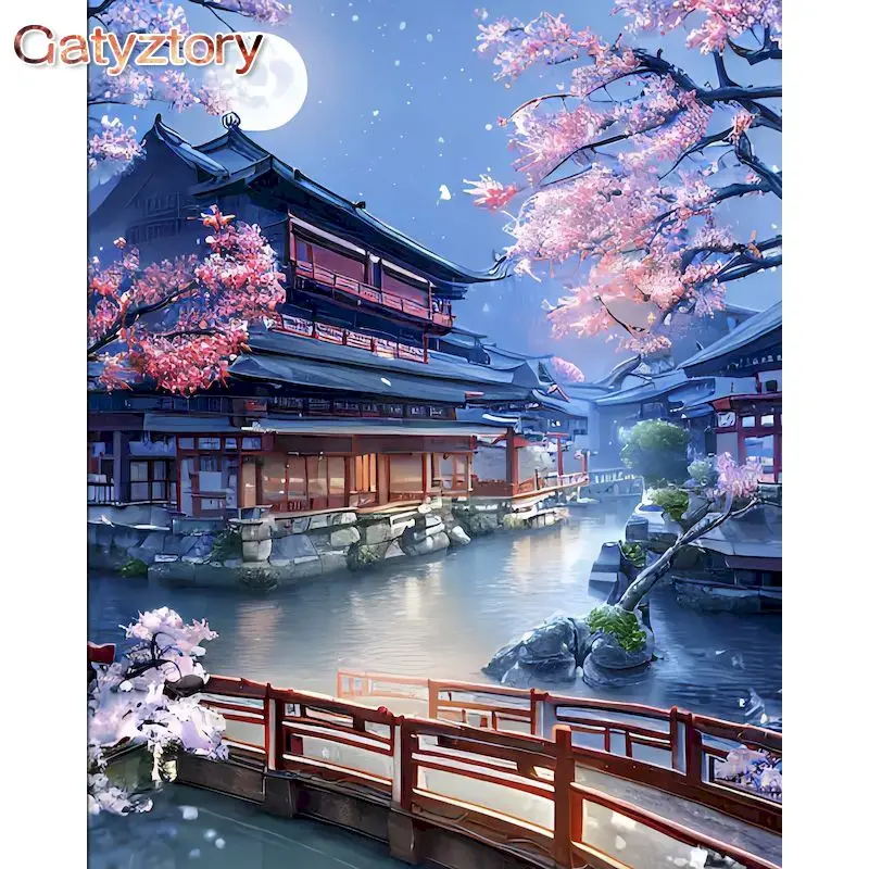 

GATYZTORY Oil Painting By Numbers Courtyard Landscape DIY Room Wall Art Pictures By Number Flower For Adults Home Decoration
