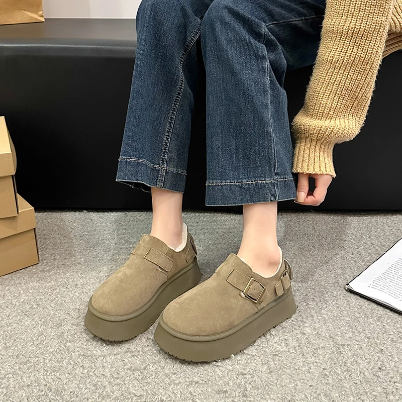 2024 женские тапочки шлепанцы зимние сапоги на платформе высокое качество кожаные