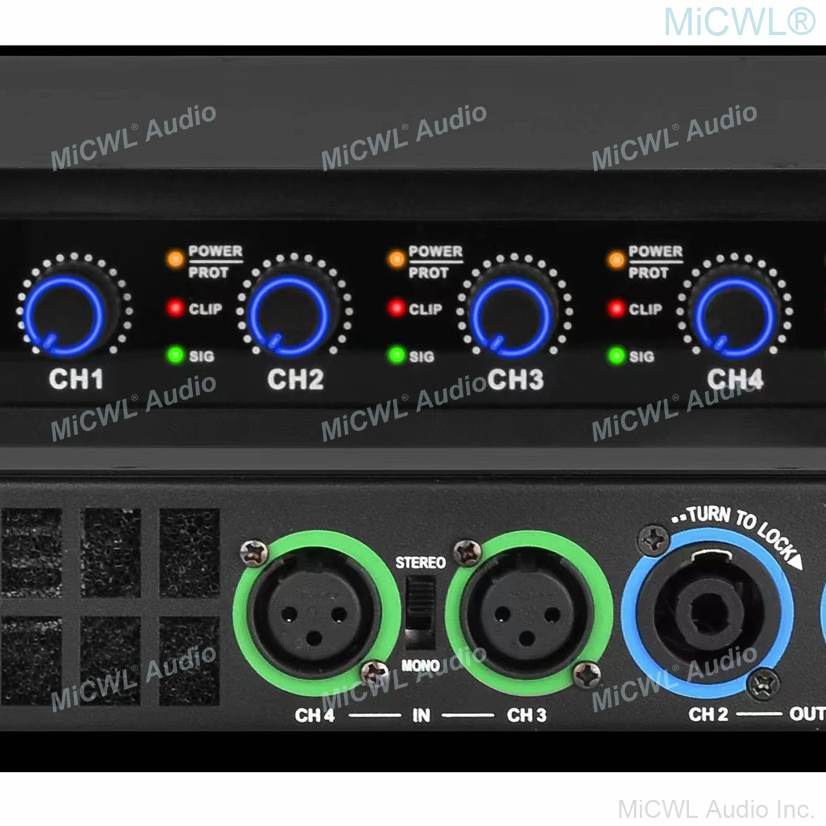 Фото Усилитель мощности MiCWL Audio Pro CA Series, 5200 Вт, 4-канальный, 2600 Вт, стандарт AMP, 19-дюймовый 1U, стойка CA650 №3