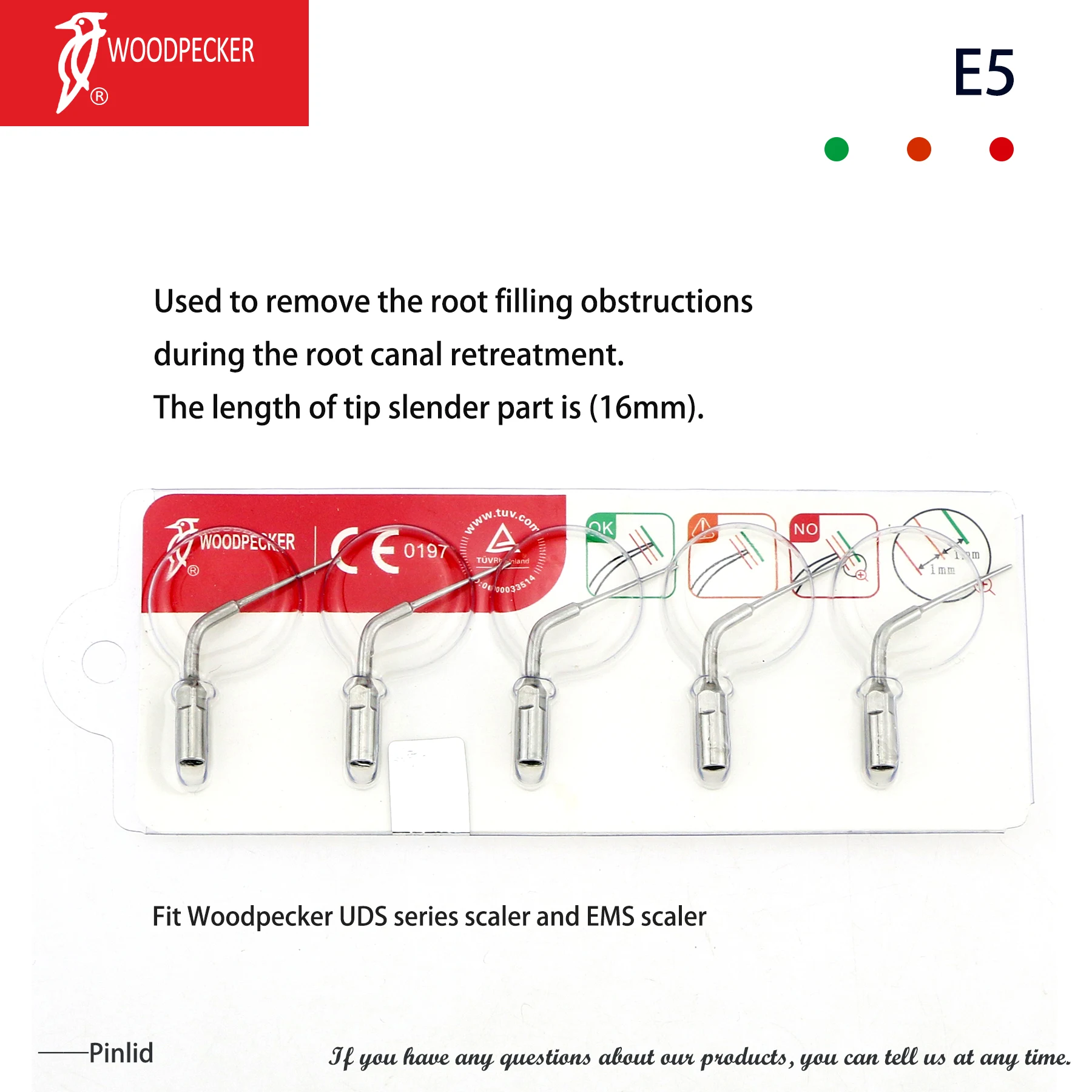 

100% Original Woodpecker Dental Ultrasonic Scaler Tips E5 Endodontics