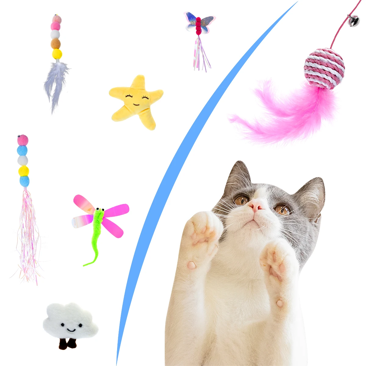 

7 Pcs Cat Toys Kitten Toys for Indoor Cat Interactive Feather Toy Set Elastic Rope Automatic Toy Funny Jump Exercise Toy
