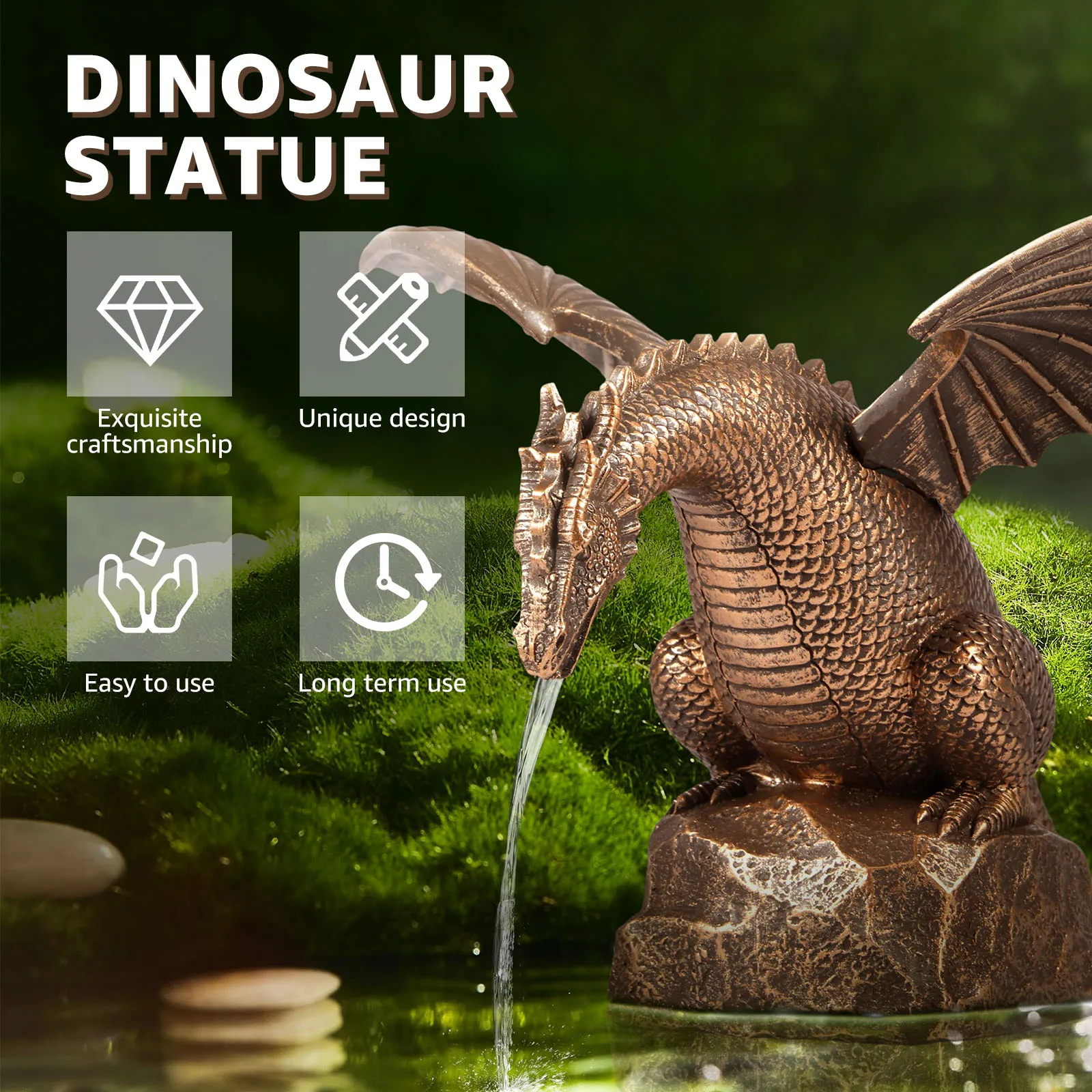 Дракон Фонтан Декор Смола Сад Статуя Дракона Винтаж Стена Осенний Скульптура