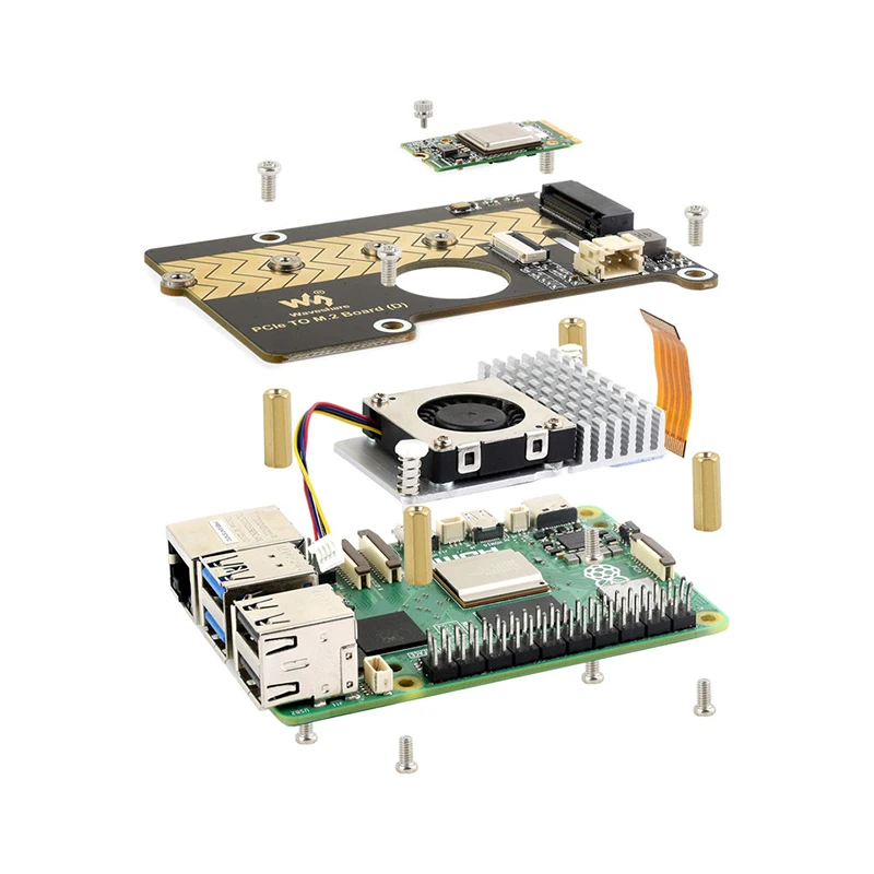 Фото Плата адаптера Raspberry Pi 5 PCIe-M.2 (D) NVMe M.2 SSD 2280 / 2260 / 2242/2230, размер Gen2 Gen3, поддержка RPi 5 №4