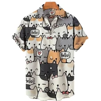 men hawaiian shirt 3d cat print summer holiday fashion casual beach short sleeve cute lapel loose 5xl clothing