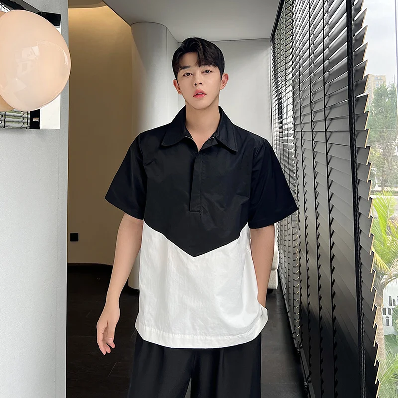 

XS-6XL 2022 Men Women Clothing Original Design Black And White Stitched Polo Collar Shirt Plus Size Costumes
