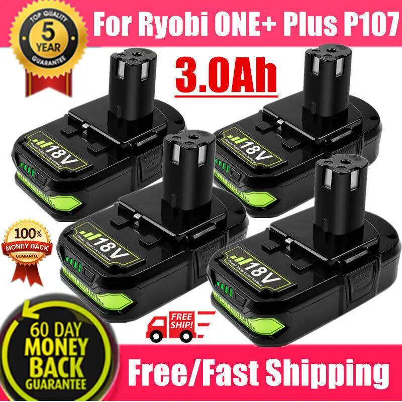 

18V 3.0Ah Battery For Ryobi P108 ONE+ Plus P107 P109 P102 P103 RB18L50 P104 Cordless Tool Battery Replacement