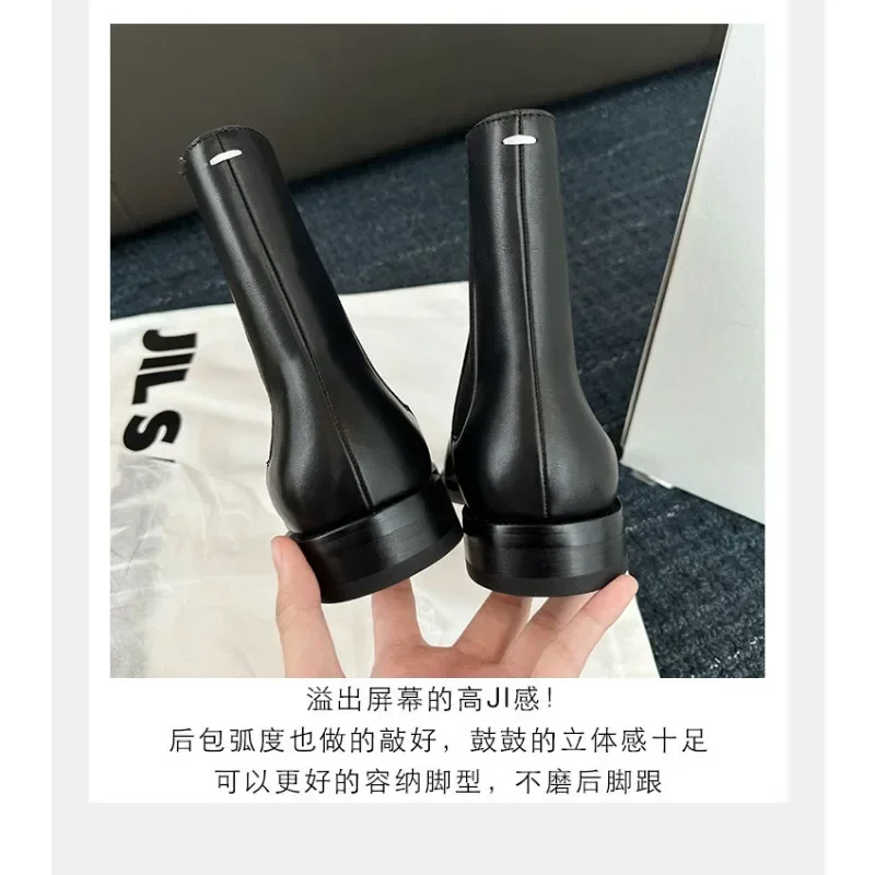 Женские ботильоны с разрезами на носках высококачественные кожаные ботинки