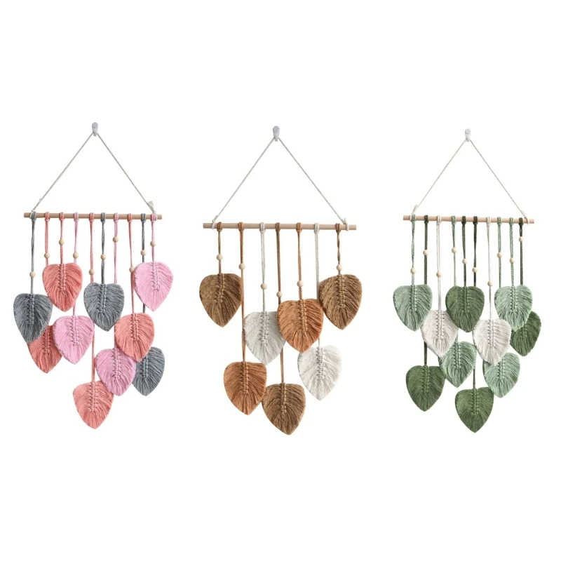 Ручной тканый красочный гобелен в виде листьев, изысканные деревянные бусины, винтажная подвеска на стене, детская комната,