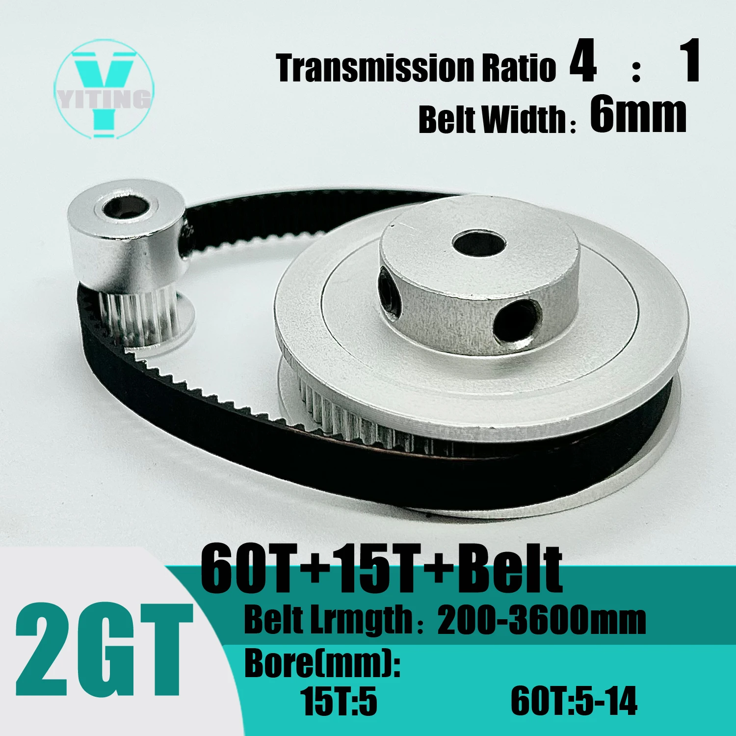 

2GT 2M 60Teeth 15T GT2 15Teeth 60T Timing Belt Pulley Set Belt Width 6mm Bore 5-14mm 4:1 Wheel Synchronous Pulley Belt Kit