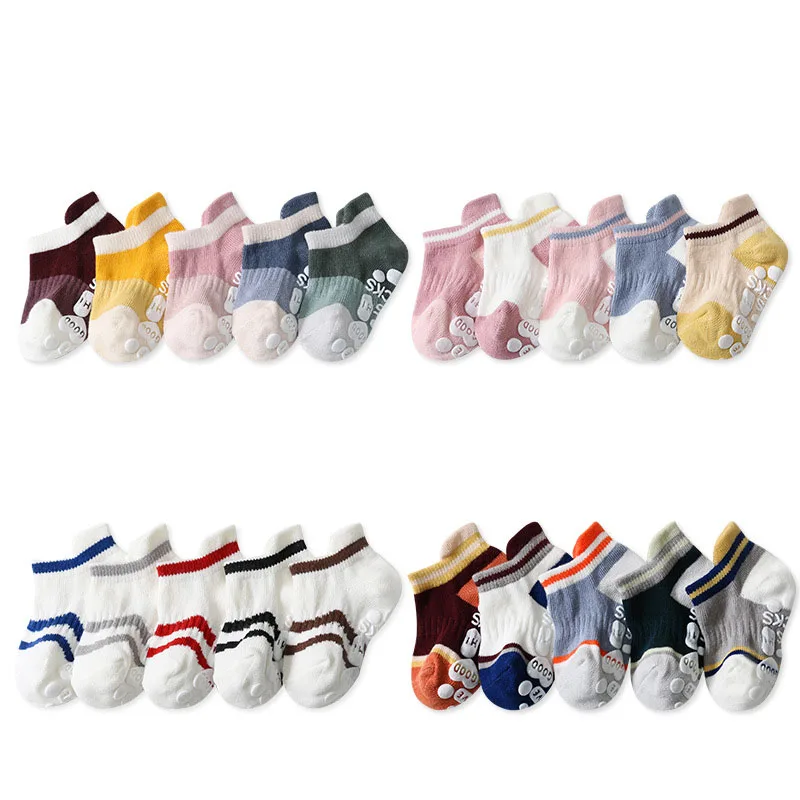 

5 Pairs/lot Anti-slip Non Skid Ankle Baby Socks With Rubber Grips Cotton Children Low-Cut Sock For Boy Girl Toddler Floor Socks