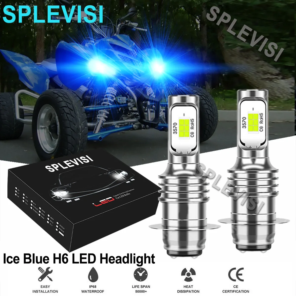 

2x70W 8000K Ice Blue H6 LED Motorcycle Headlight Bulbs Kit For Yamaha Raptor 125 250 660R 700R YFM660R Motorcycle led