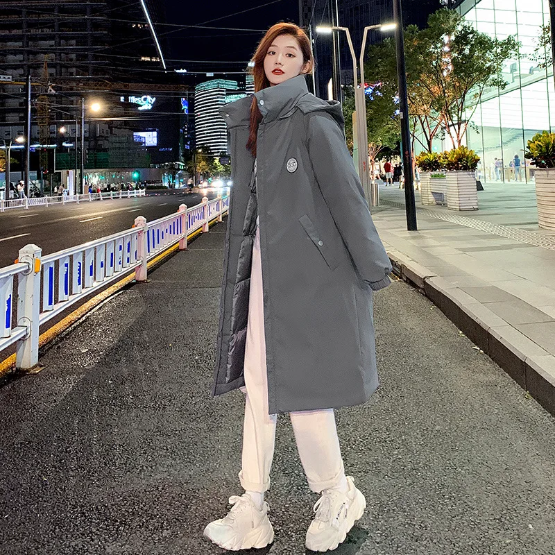 Winter 2022 new long cotton clothing women's fashion cotton clothing in the long knee hooded thick loose cotton-padded jacket