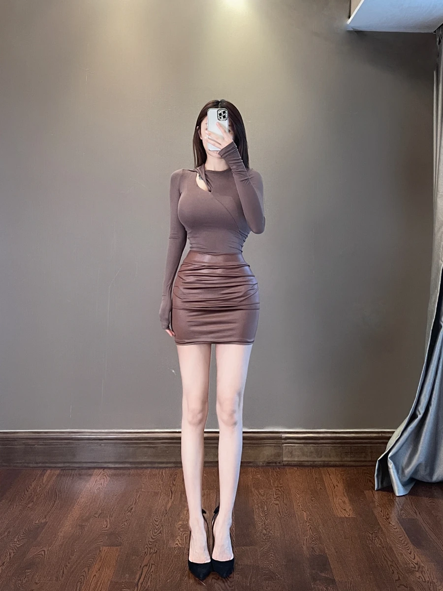 Женская мини-юбка-карандаш из ПУ кожи с высокой талией