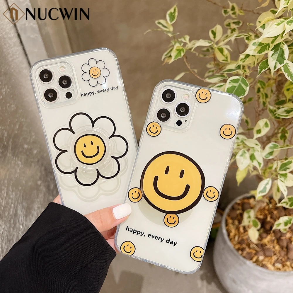 

Cartoon Smiley Sun Flower Case For iPhone 12 13 11 Pro Max Mini Xs X Xr 7 8 Plus SE 2020 3D Bracket Shockproof Soft TPU Cover