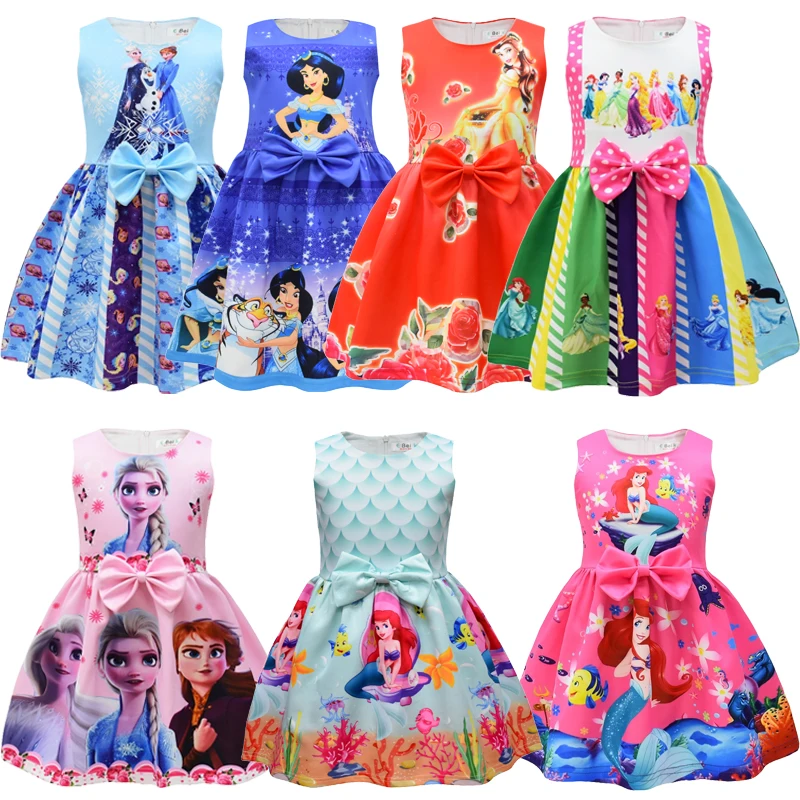 

Kids Frozen 2 Elsa Princess Dress for Girls Toddler Girl Cartoon Mermaid Minnie Mouse Dress Baby Girls Halloween Party Dresses
