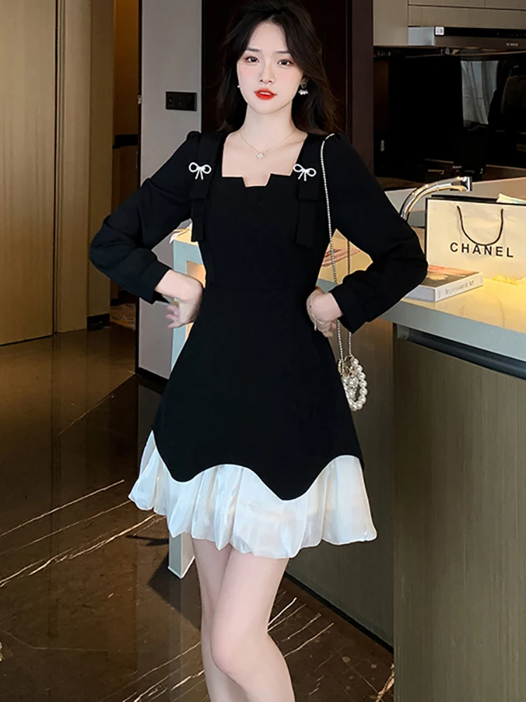 

Осенне-зимнее черное модное сексуальное клубное мини-платье, женское шикарное платье с длинным рукавом для выпускного вечера, 2023 корейское элегантное облегающее платье