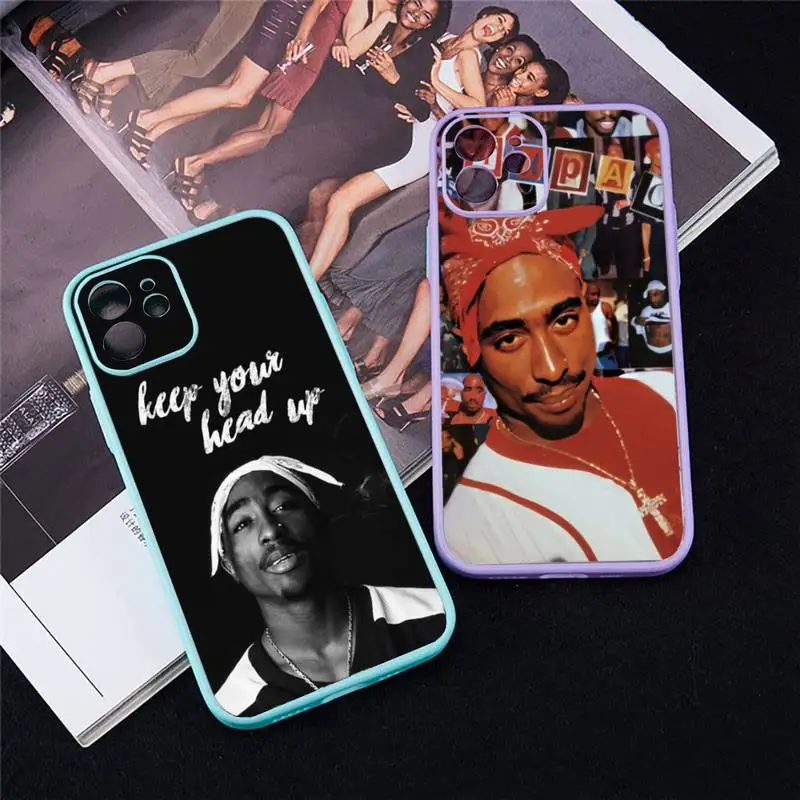 

Rapper 2pac Tupac Phone Case For iPhone 13 12 11 Mini Pro XR XS Max 7 8 Plus X Matte transparent blue Back Cover