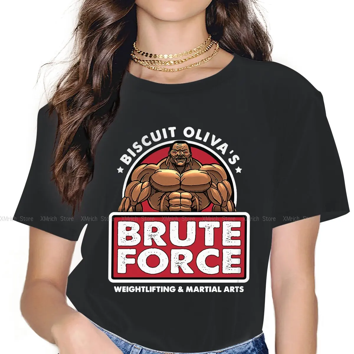 

Biscuit Oliva's Brute Force Women T Shirt Grappler Baki Hanma Yujiro Dou Manga Casual Tees O Neck T-Shirts Cotton Printed Tops