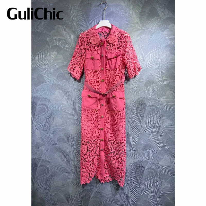 

Женское элегантное однотонное платье-миди GuliChic 4,1 года, с коротким рукавом и поясом