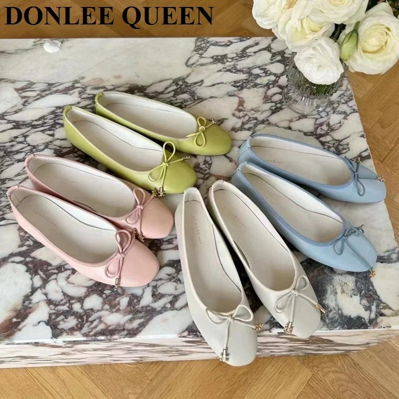 

New Candy Color Flats Ballet Shoes Women Female Slip On Loafer Fashion Shallow Bow Knot Ballerina Soft Moccasin Zapatos De Mujer