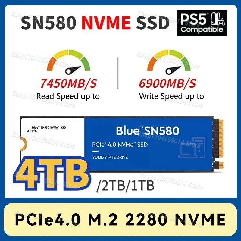 2024 Новый SSD DW Blue SN580 NVMe 8 ТБ 4 2 1 500 ГБ 250 PCIe3.0*4 M.2 2280 Внутренний твердотельный