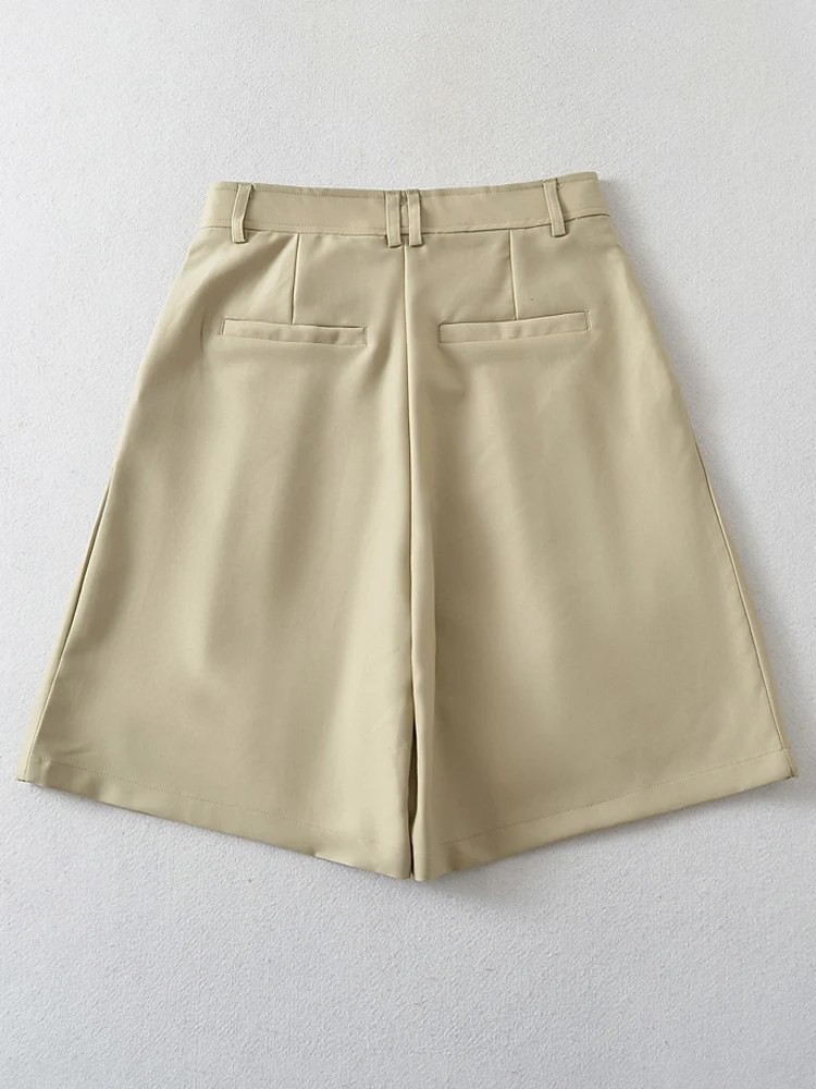 PAILETE Women 2023 fashion with darts front pockets bermuda shorts vintage high waist zipper fly female short pants mujer