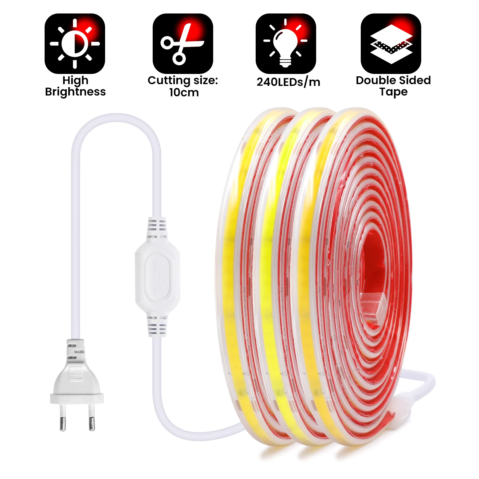 

HEGEHE Светодиодная лента COB теплый белый 10м