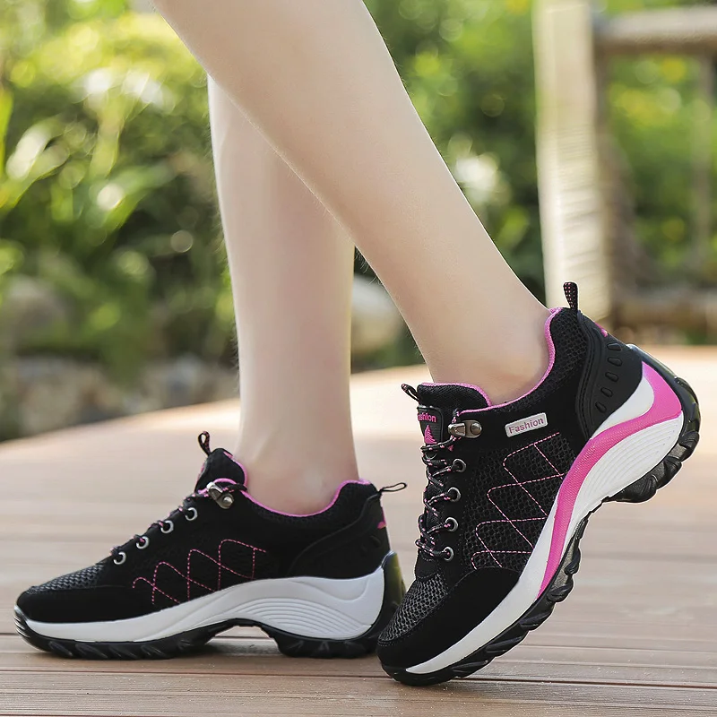 Womens Casual Sneakers Zapatillas Mujer Fashion Running Shoes Outdoor Sports Lace Up Platform Breathable Height Wedges Shoes