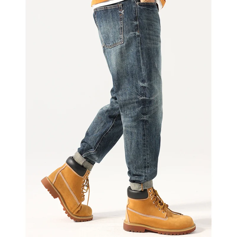 Streetwear Men 2022 New Pattern Vintage Recreational Blue Pants Straight Cylinder Comfortable Loose Hole Jeans Autumn Female