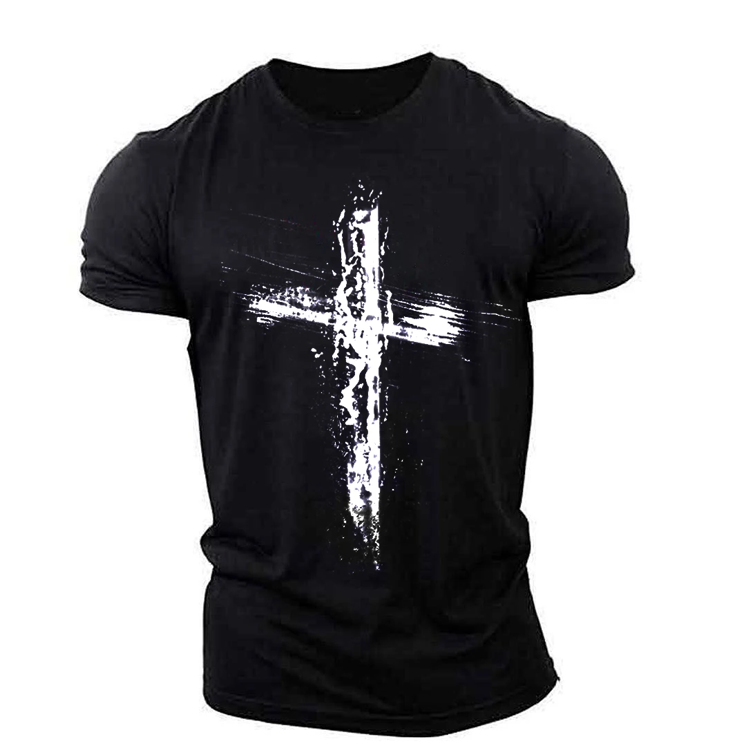 

Summer New Men's Graphic Top 3d Cross Print T-Shirt Sportswear Outdoor Lightweight Breathable Stretch Men's Short Sleeve