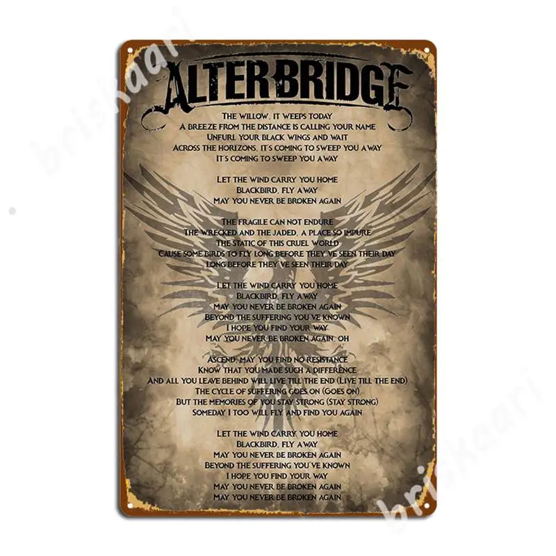 

Металлические знаки Alterbridge-Blackbird, настенные пещерные таблички на заказ, клубный бар, жестяные плакаты с вывесками
