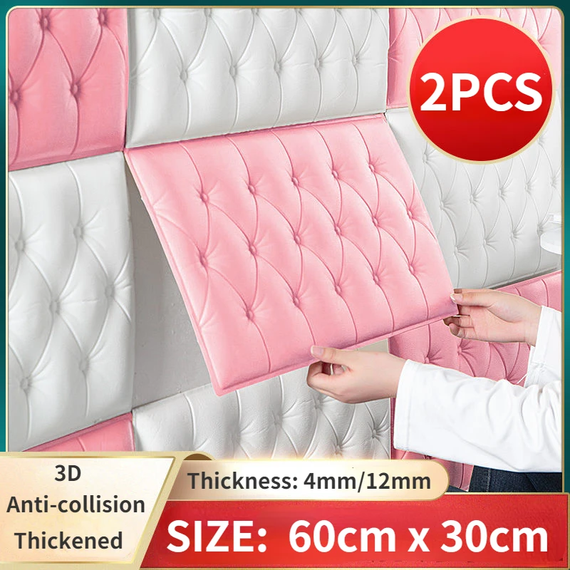 

60x30CM Anti-Collision Self-Adhesive Tatami Wall Headboard Soft 3D Wall Sticker Background Decor Bedroom Crash Back Cushion