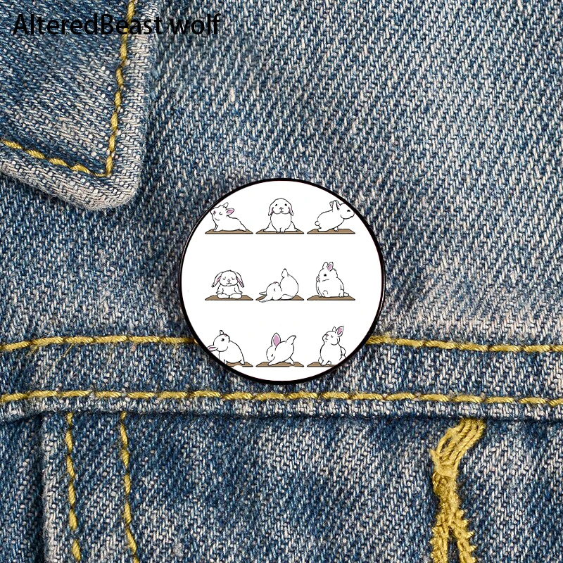 

Bunnies Yoga Cartoon Printed Pin Custom Funny Brooches Shirt Lapel Bag Cute Badge Cartoon enamel pins for Lover Girl Friends