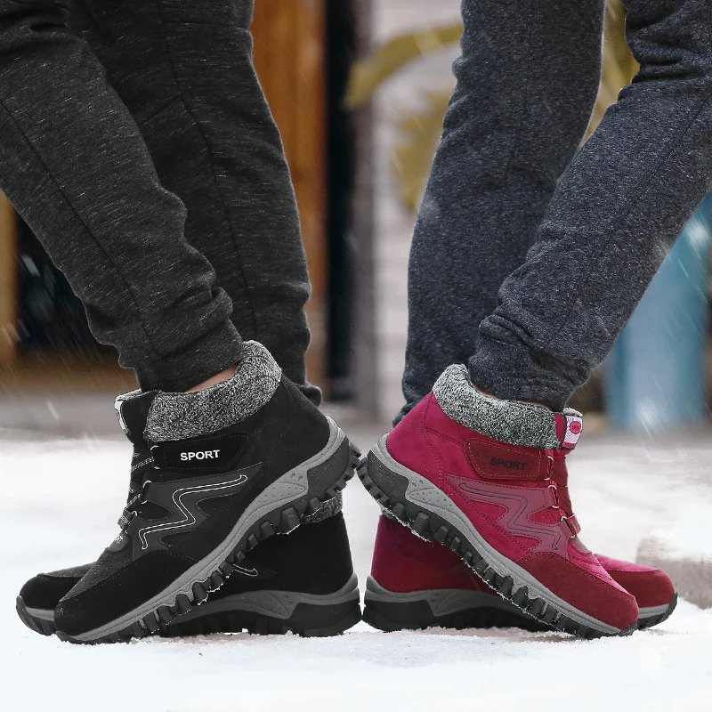 Winter Boots Men Women Hiking Shoes High-top Antiskidding Waterproof Plush Warm Casual Sneakers Plus Size 36-46