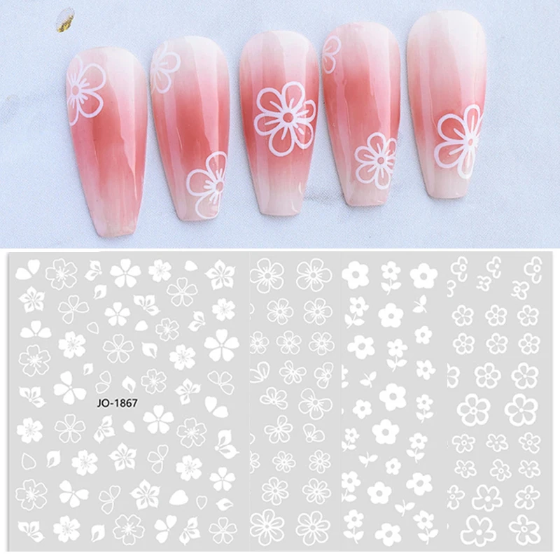 

1PC 3D Nail Stickers White Flowers Self-Adhesive Slider Letters Nail Art Decorations Decals Nail Art Tool Manicure Accessories