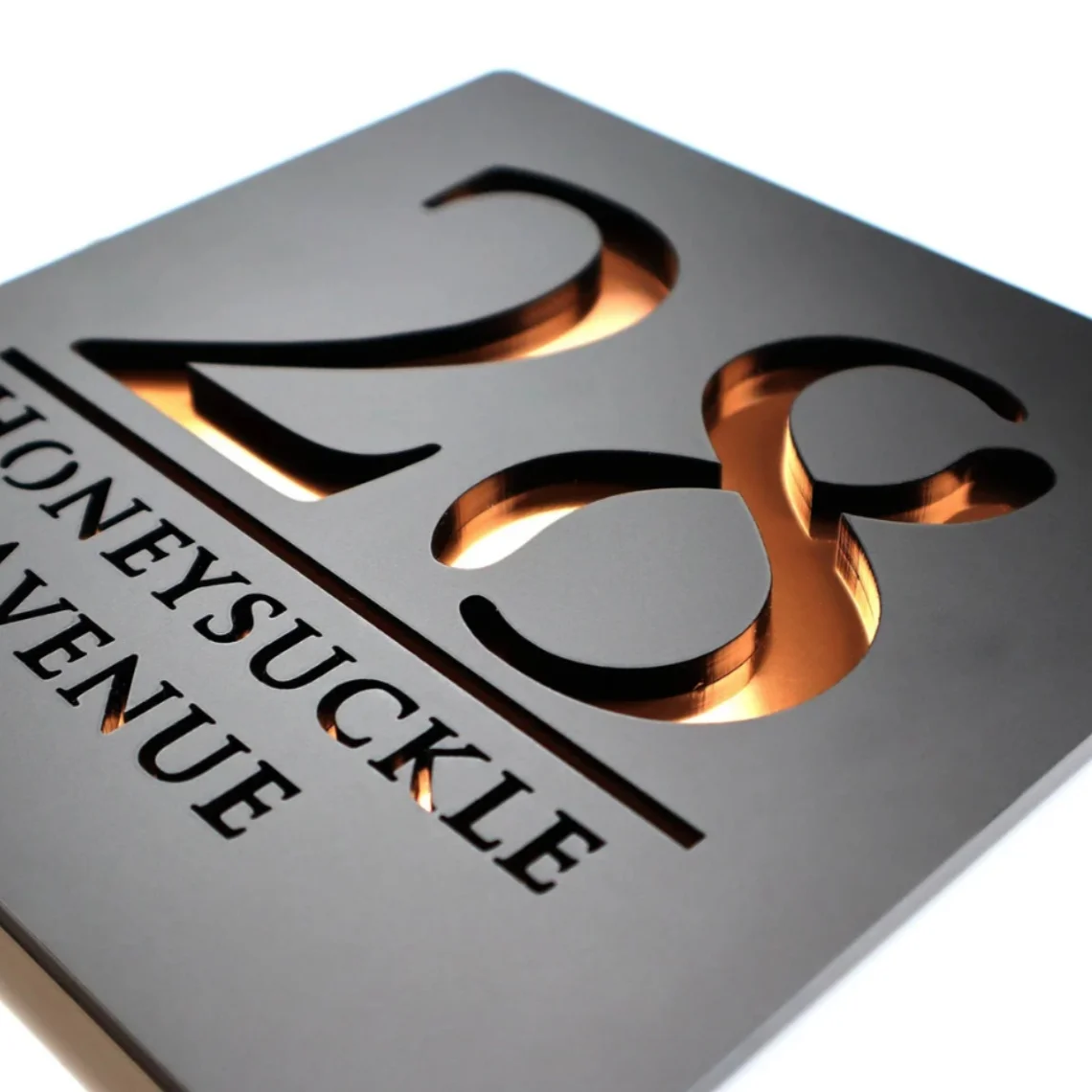 Лазерная резка матовый черный и медный зеркальный плавающий дом знаки дверной