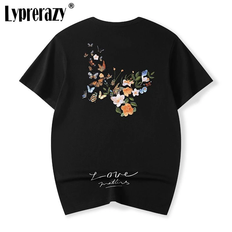 

Летняя мужская футболка Lyprerazy в китайском стиле с вышивкой бабочки с коротким рукавом хлопковые свободные топы футболки
